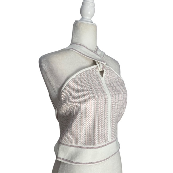 Club Monaco Raeni Stretchy NWT Halter Top Knit Wide Straps Chandails White Pink - Picture 8 of 15